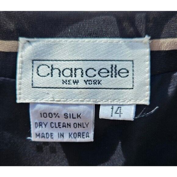 Vintage Blazer Skirt Set Womens 14 Tan Silk Black Striped Jacket Top Retro 80s - Picture 7 of 13